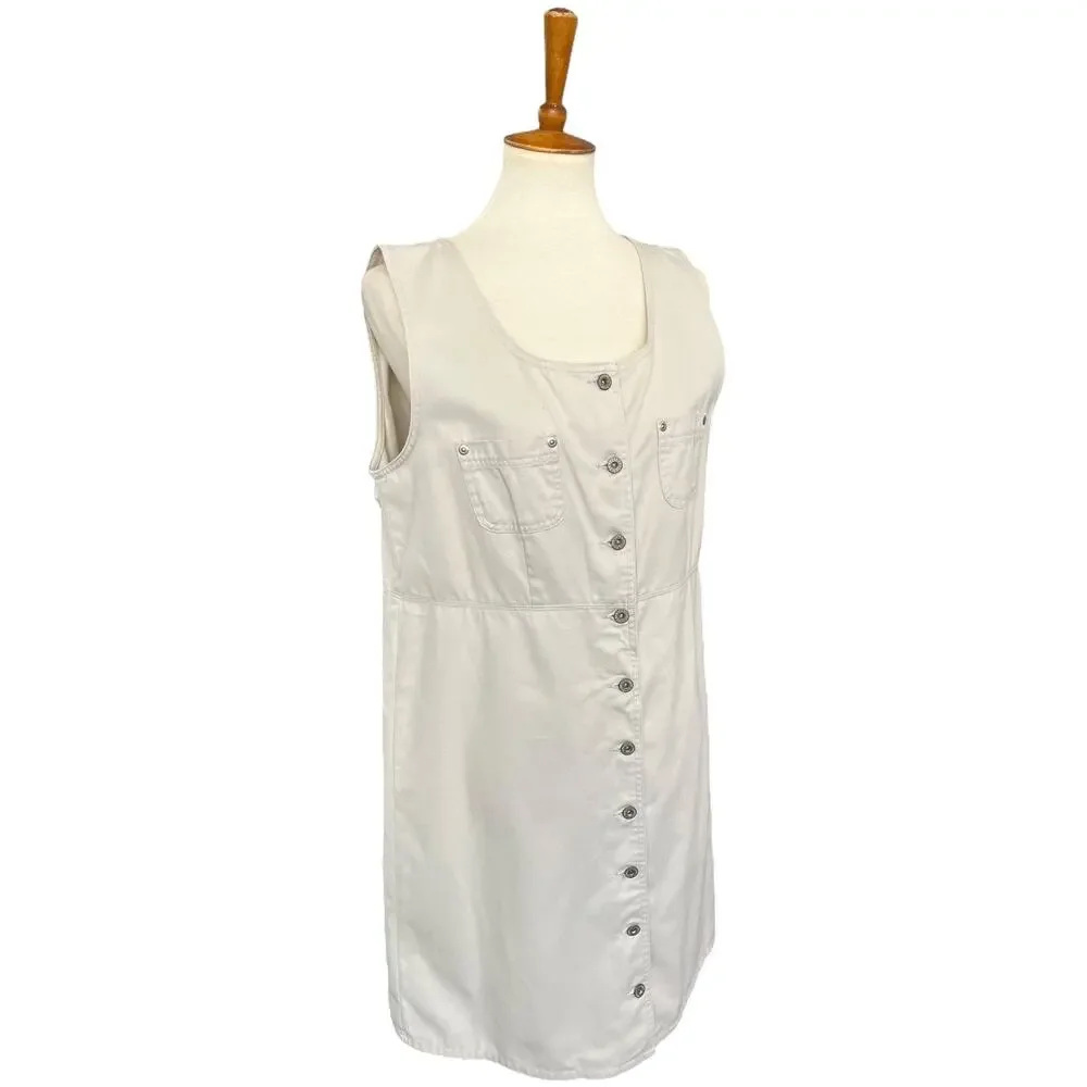 Vintage 90s Sonoma Button Up Denim Cotton Dress Cottagecore Coastal Size Medium